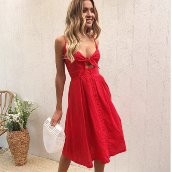 red front tie dress